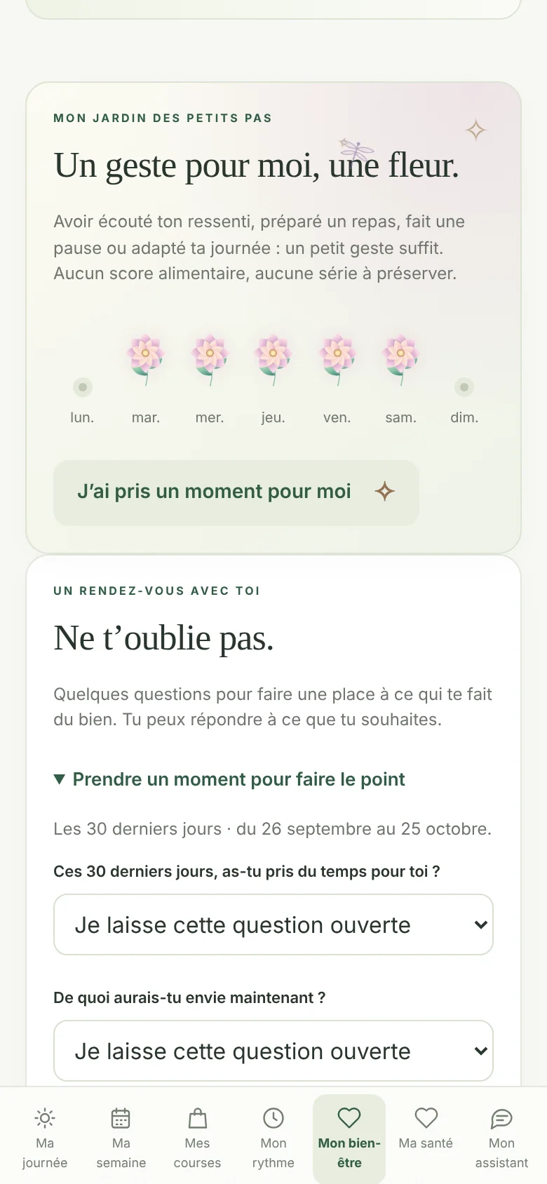 Écran Mon bien-être : le jardin des petits pas