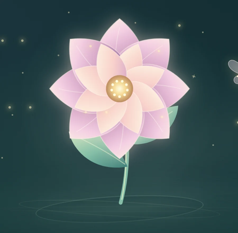 Une fleur rose lumineuse dans la nuit, l’emblème de l’application